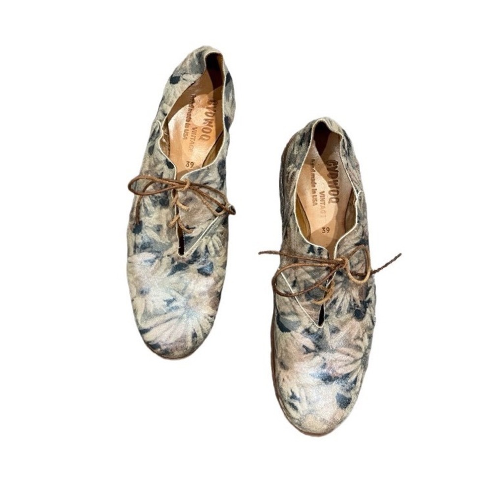 Cydwoq Vintage Handmade Leather Floral Abstract Lace Up Oxford Shoes EU 39 US 9